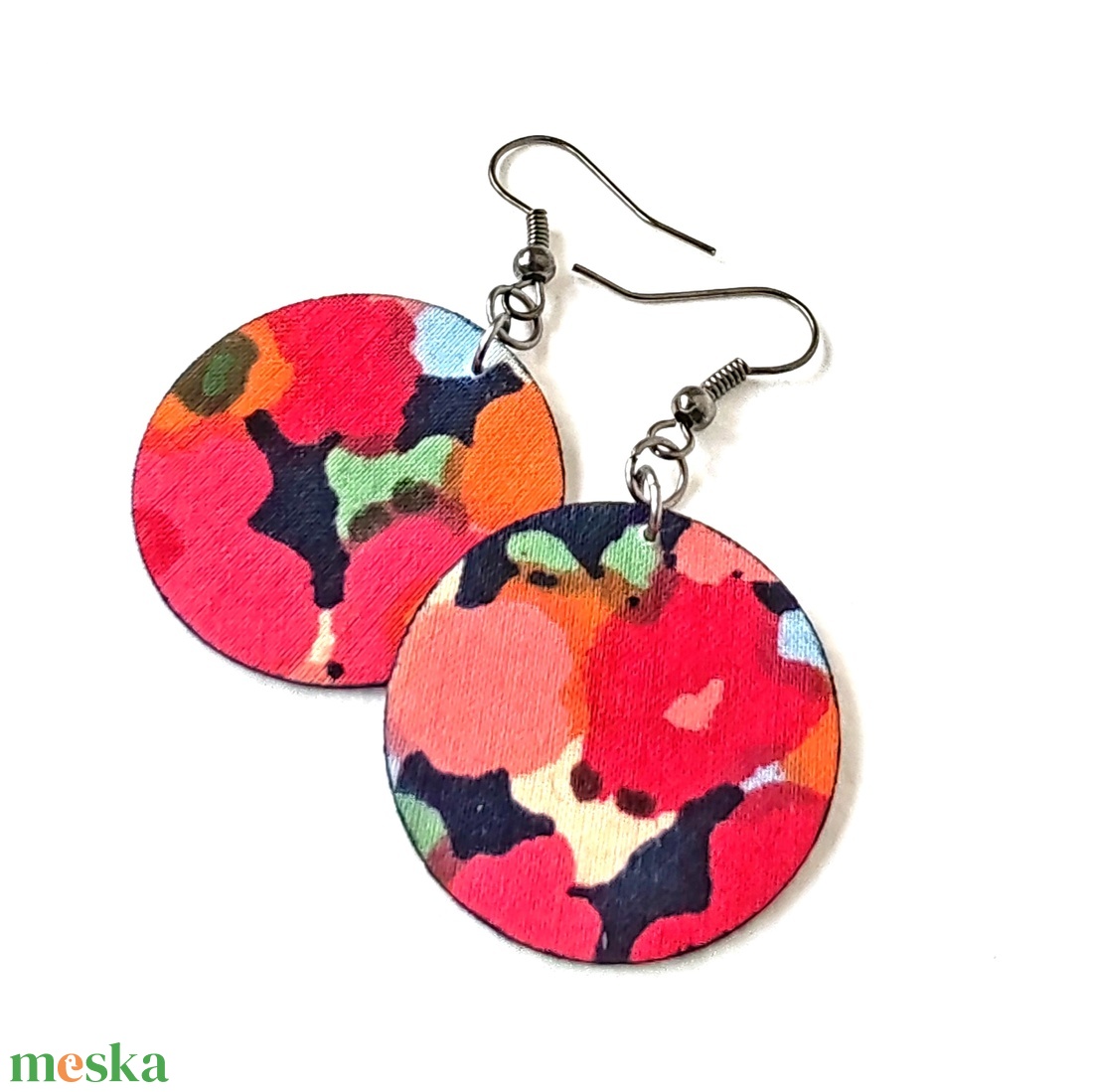 Nagy virágmintás textilfülbevaló  - ékszer - fülbevaló - lógó fülbevaló - Meska.hu