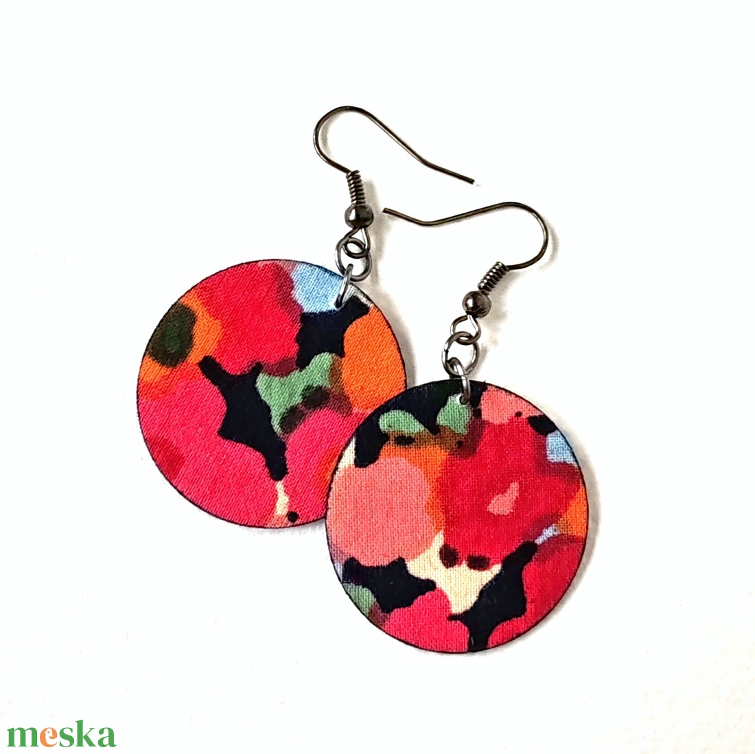 Nagy virágmintás textilfülbevaló  - ékszer - fülbevaló - lógó fülbevaló - Meska.hu