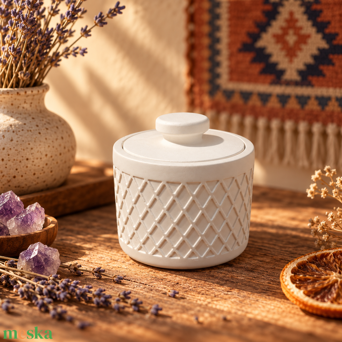 Hálós mintázatú kerámiatégelyes illatgyertya � éjszaka Kubában - otthon & életmód - gyertya, illat, aroma - gyertya - Meska.hu
