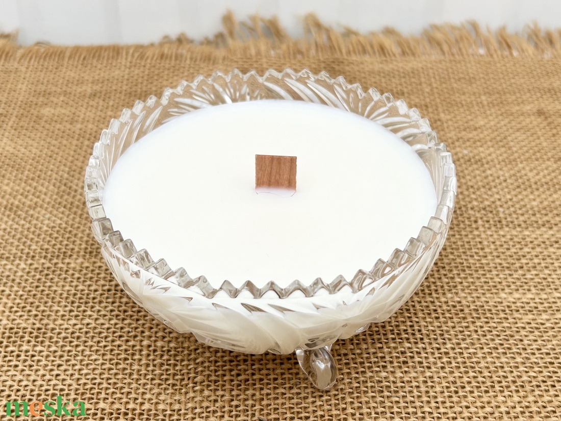 Szójaviasz gyertya fa kanóccal kristály tálba öntve - otthon & életmód - gyertya, illat, aroma - gyertya - Meska.hu