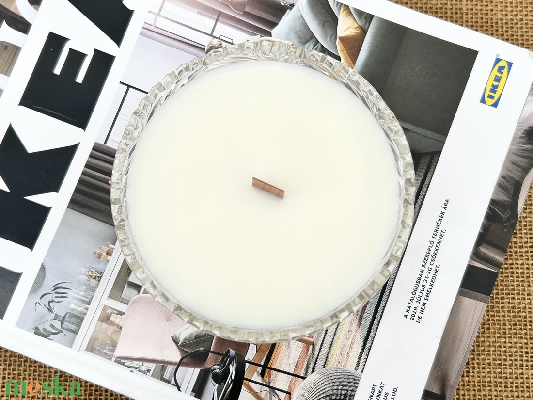 Szójaviasz gyertya fa kanóccal kristály tálba öntve - otthon & életmód - gyertya, illat, aroma - gyertya - Meska.hu