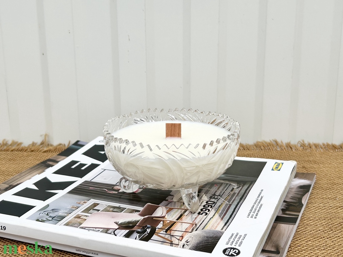 Szójaviasz gyertya fa kanóccal kristály tálba öntve - otthon & életmód - gyertya, illat, aroma - gyertya - Meska.hu