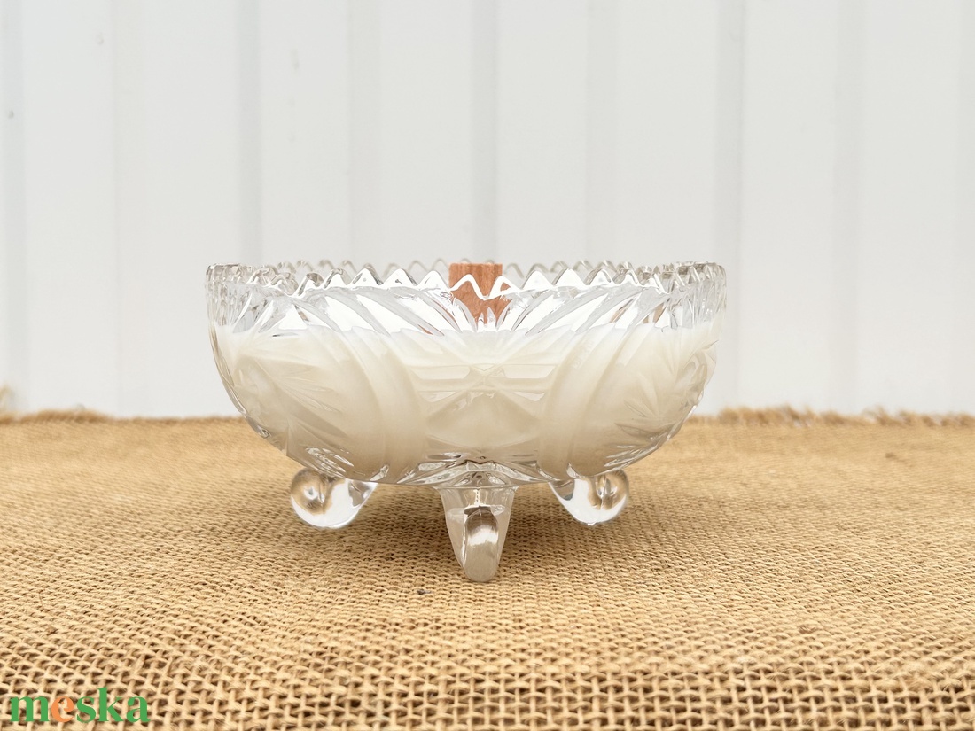 Szójaviasz gyertya fa kanóccal kristály tálba öntve - otthon & életmód - gyertya, illat, aroma - gyertya - Meska.hu