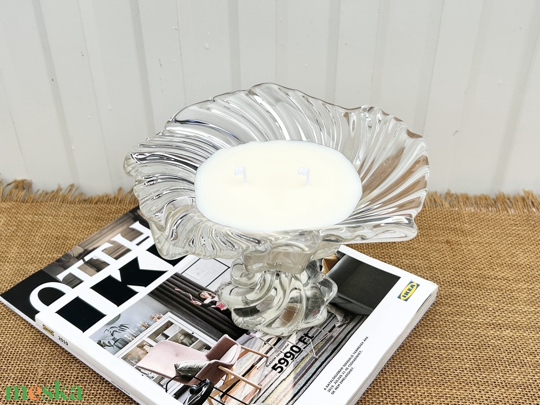 Szójaviasz gyertya 2 kanóccal üveg kínáló tálba öntve - otthon & életmód - gyertya, illat, aroma - gyertya - Meska.hu