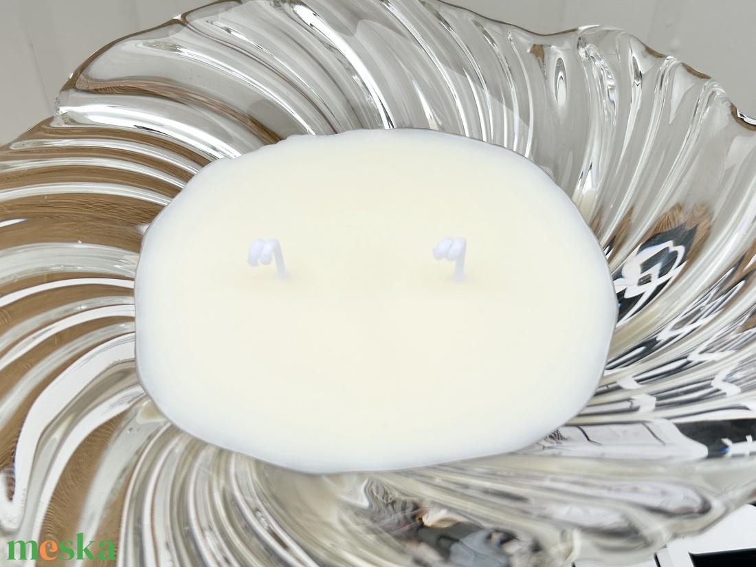 Szójaviasz gyertya 2 kanóccal üveg kínáló tálba öntve - otthon & életmód - gyertya, illat, aroma - gyertya - Meska.hu