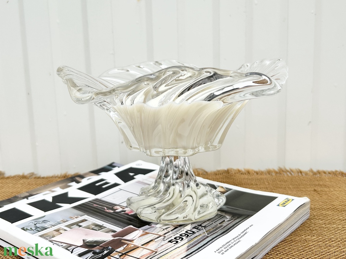 Szójaviasz gyertya 2 kanóccal üveg kínáló tálba öntve - otthon & életmód - gyertya, illat, aroma - gyertya - Meska.hu