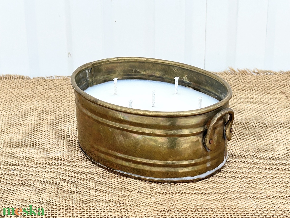 Szójaviasz gyertya 5 kanóccal réz edénybe öntve - otthon & életmód - gyertya, illat, aroma - gyertya - Meska.hu