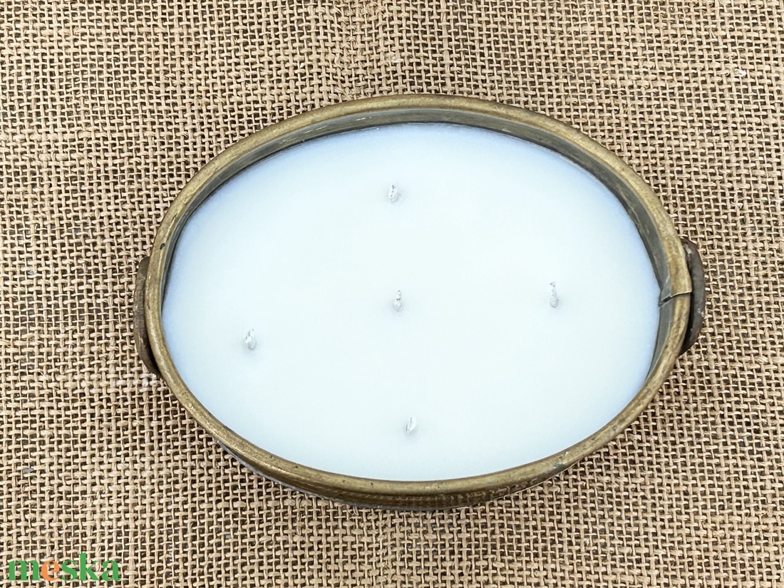 Szójaviasz gyertya 5 kanóccal réz edénybe öntve - otthon & életmód - gyertya, illat, aroma - gyertya - Meska.hu