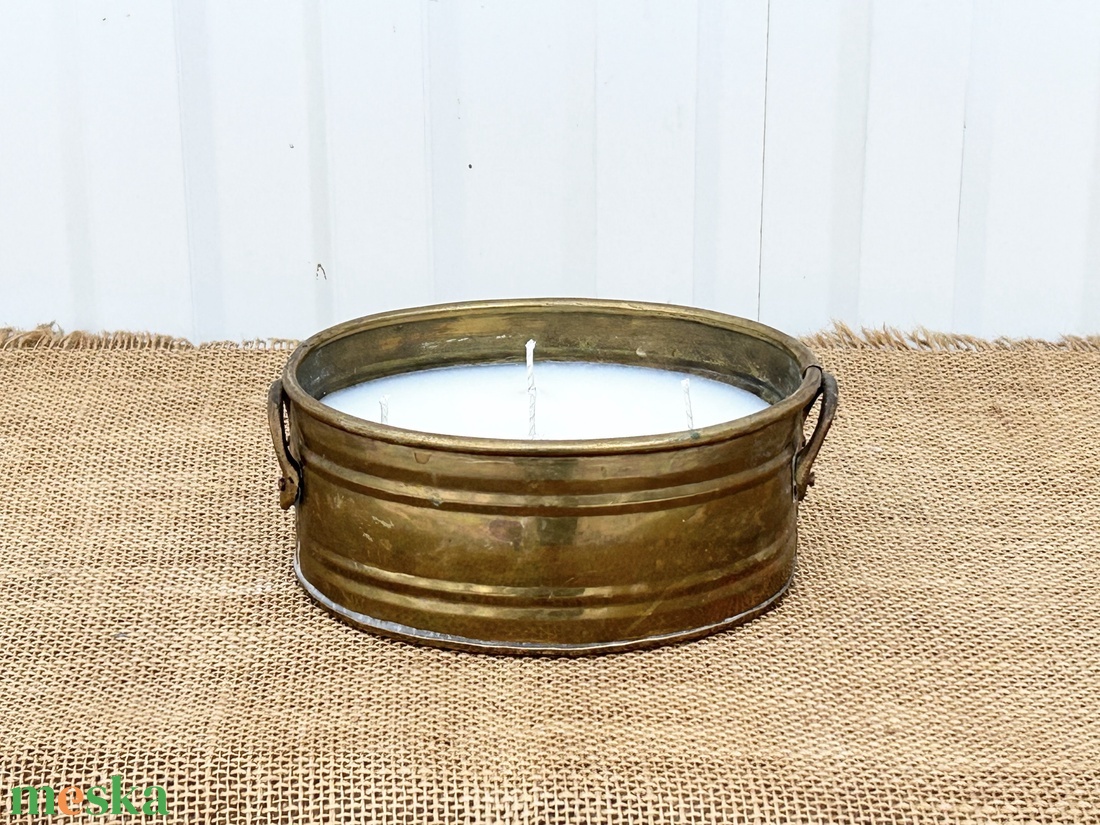 Szójaviasz gyertya 5 kanóccal réz edénybe öntve - otthon & életmód - gyertya, illat, aroma - gyertya - Meska.hu