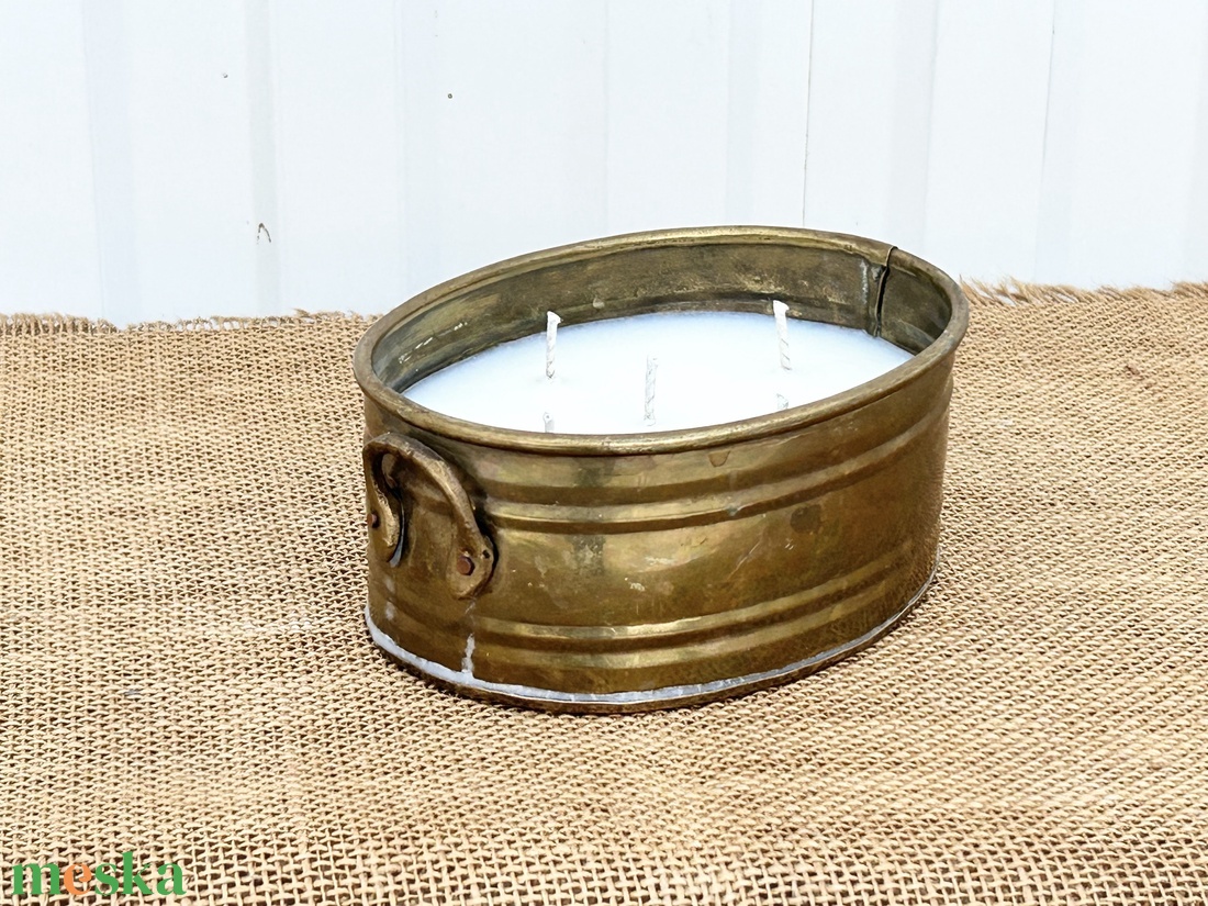 Szójaviasz gyertya 5 kanóccal réz edénybe öntve - otthon & életmód - gyertya, illat, aroma - gyertya - Meska.hu