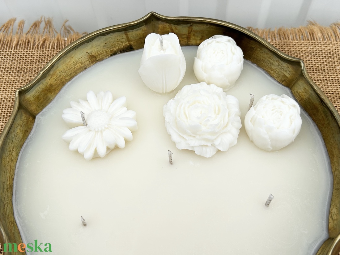 Szójaviasz gyertya 7 kanóccal, kézzel kalapált réz tálba öntve - otthon & életmód - gyertya, illat, aroma - gyertya - Meska.hu