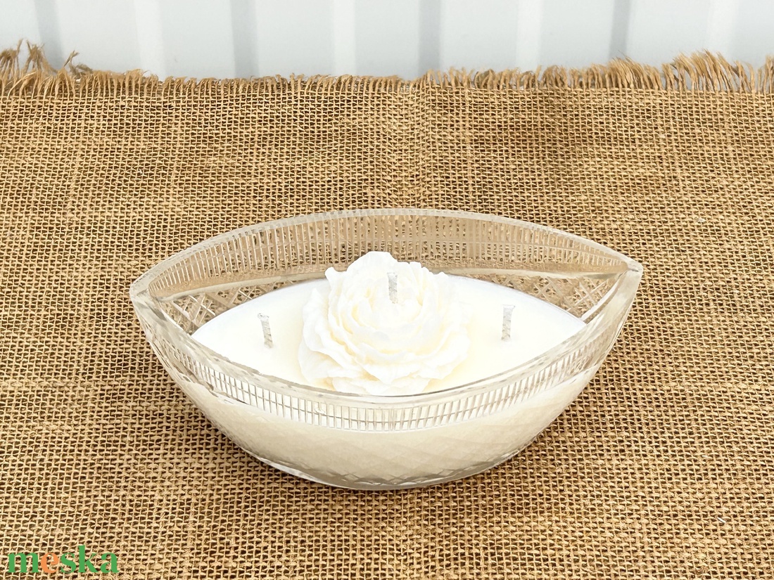 Szójaviasz gyertya 3 kanóccal metszett üveg edénybe öntve - otthon & életmód - gyertya, illat, aroma - gyertya - Meska.hu