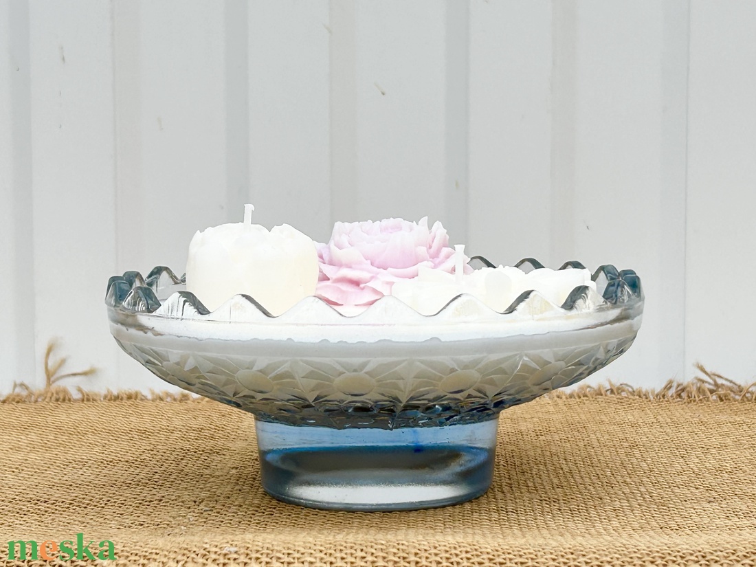 Szójaviasz gyertya 2 kanóccal üveg kínáló tálba öntve - otthon & életmód - gyertya, illat, aroma - gyertya - Meska.hu