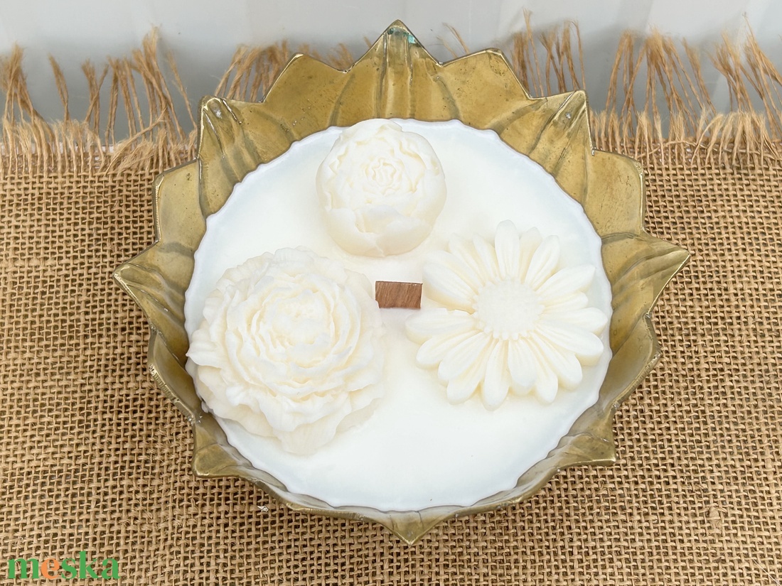 Szójaviasz gyertya fa kanóccal, réz tálba öntve - otthon & életmód - gyertya, illat, aroma - gyertya - Meska.hu