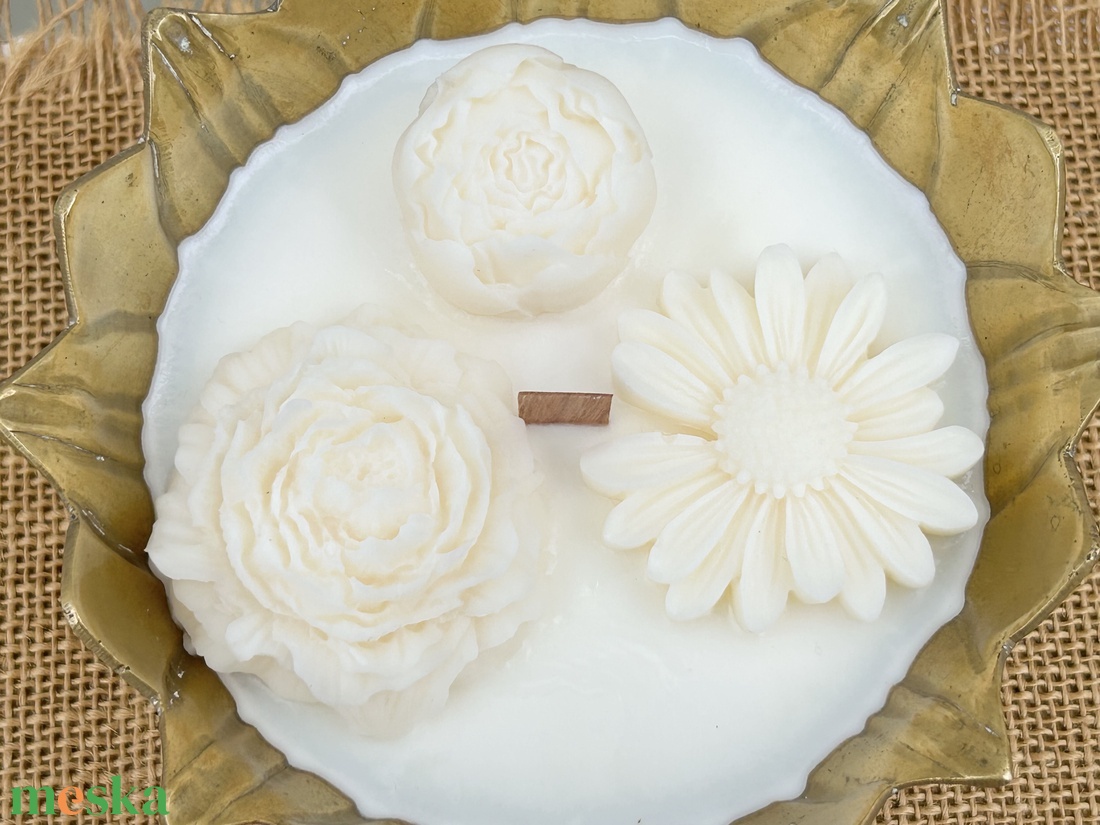 Szójaviasz gyertya fa kanóccal, réz tálba öntve - otthon & életmód - gyertya, illat, aroma - gyertya - Meska.hu