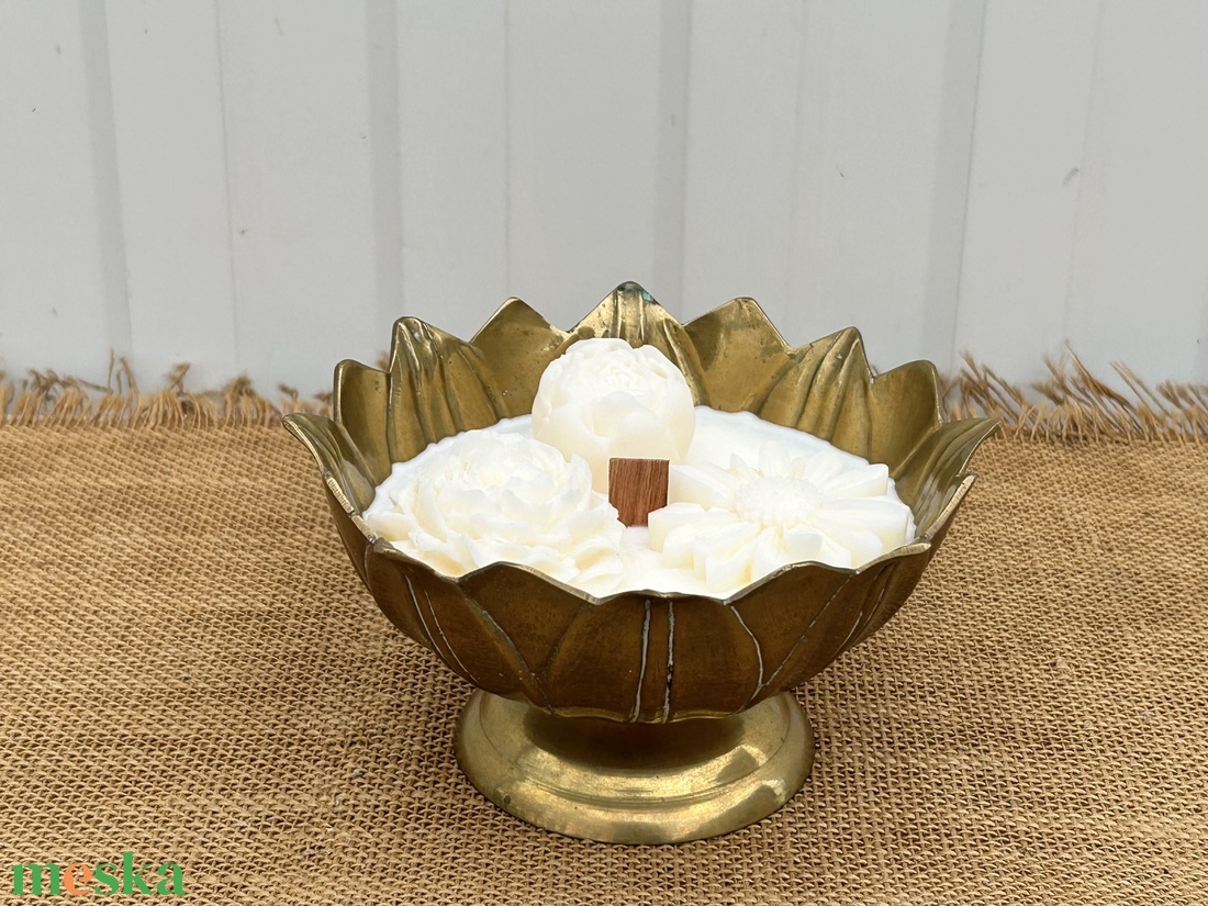 Szójaviasz gyertya fa kanóccal, réz tálba öntve - otthon & életmód - gyertya, illat, aroma - gyertya - Meska.hu