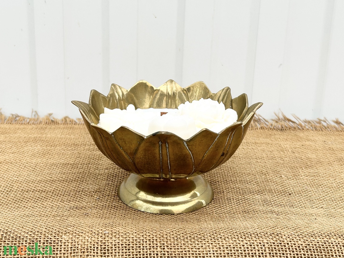 Szójaviasz gyertya fa kanóccal, réz tálba öntve - otthon & életmód - gyertya, illat, aroma - gyertya - Meska.hu