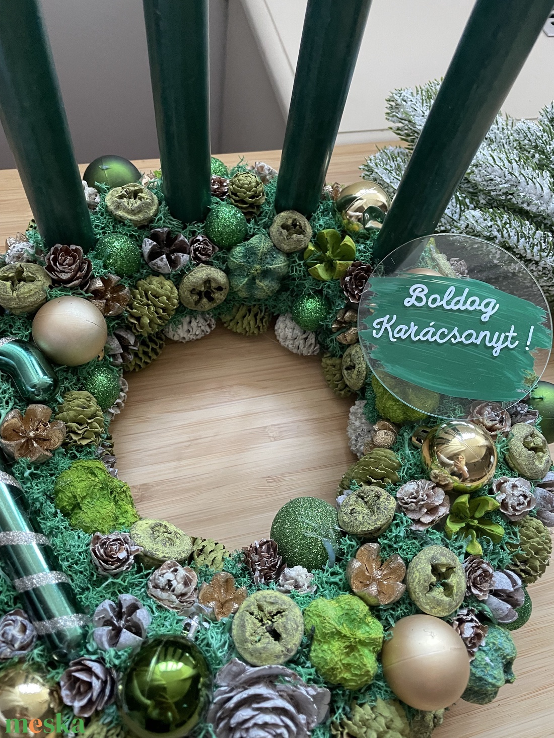 Elegáns adventi koszorú, zöld színben - karácsony - adventi díszek - adventi koszorú - Meska.hu