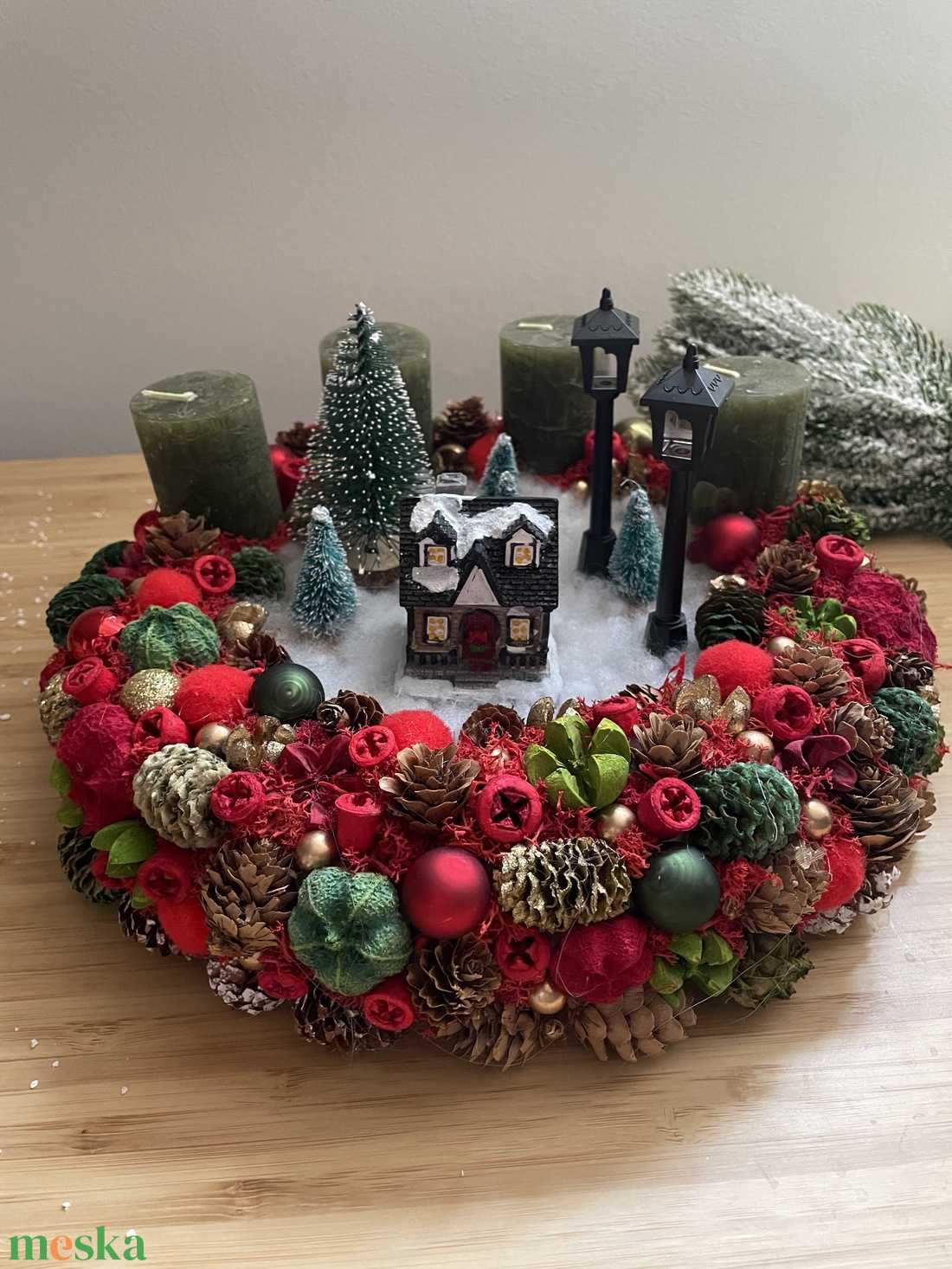 Havas kisváros Karácsonyi koszorú - karácsony - adventi díszek - adventi koszorú - Meska.hu