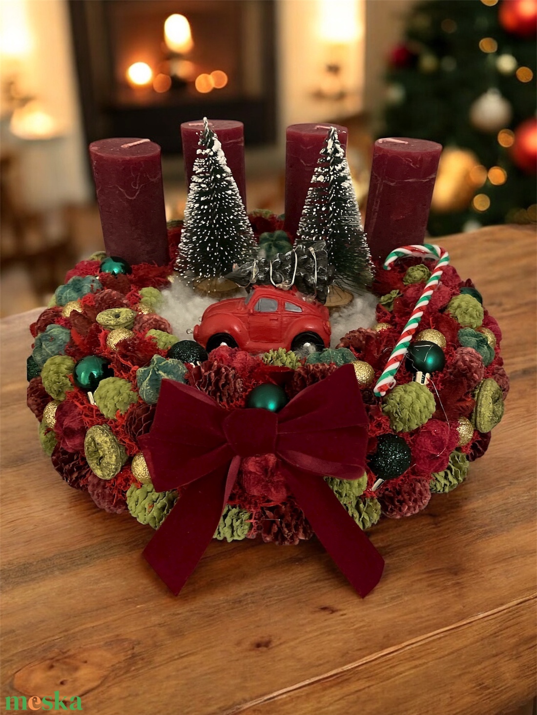 Burgundi adventi koszorú - karácsony - adventi díszek - adventi koszorú - Meska.hu