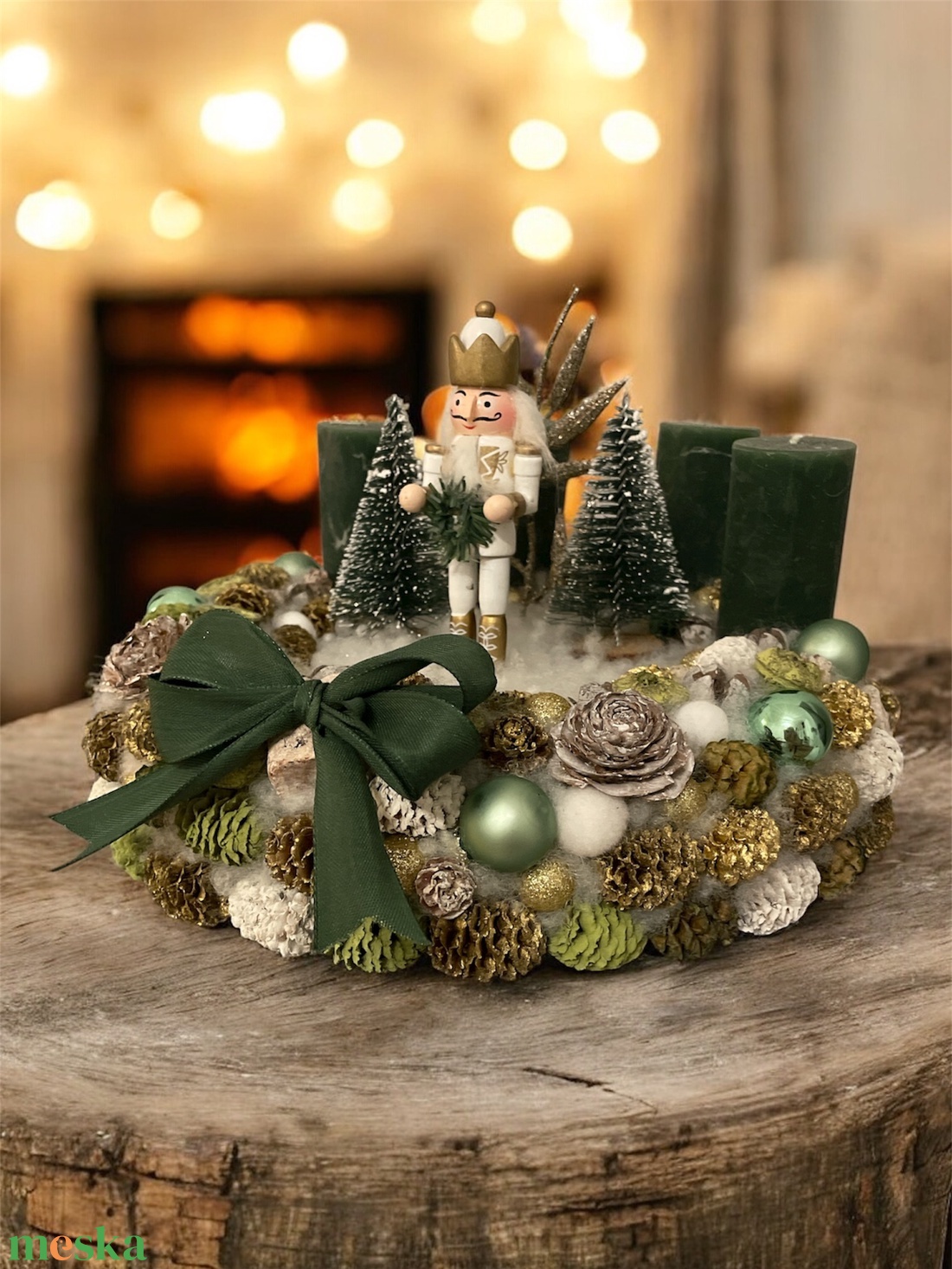 Zöld diótörős adventi koszorú - karácsony - adventi díszek - adventi koszorú - Meska.hu