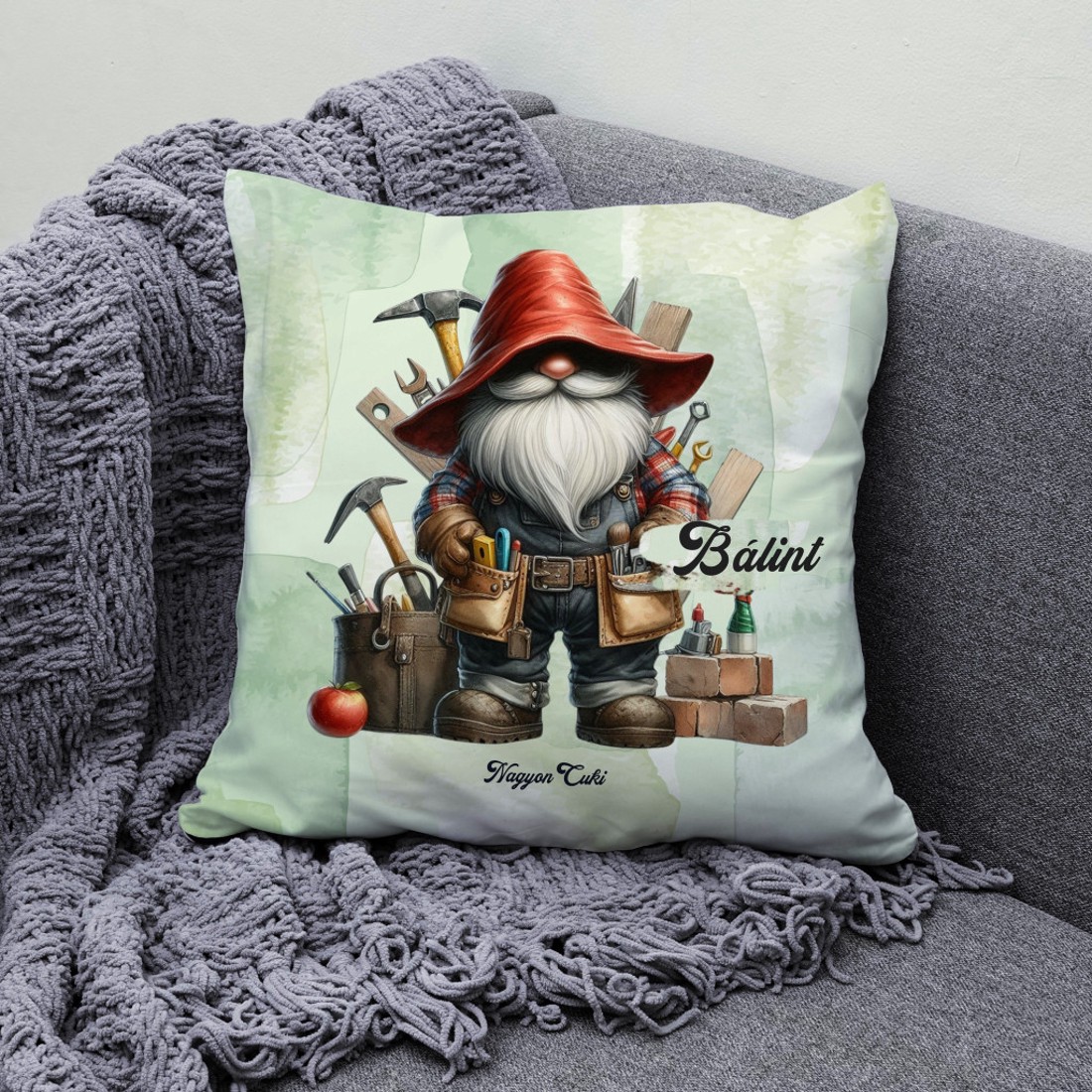 Névvel kérhető - A legjobb Ezermester manó mintás párna - otthon & életmód - lakástextil - párna & párnahuzat - díszpárna (belsővel együtt) - Meska.hu