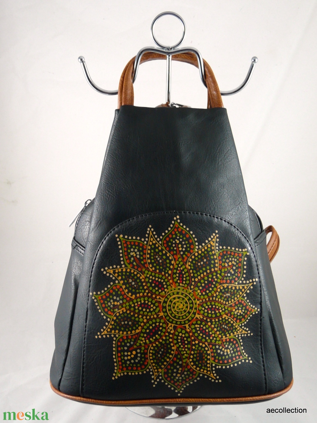 Masszív JGL műbőr kézi/váll és háti táska, kézzel festett, egyedi mintával! Vera Pelle replika. - táska & tok - hátizsák - kishátizsák - Meska.hu