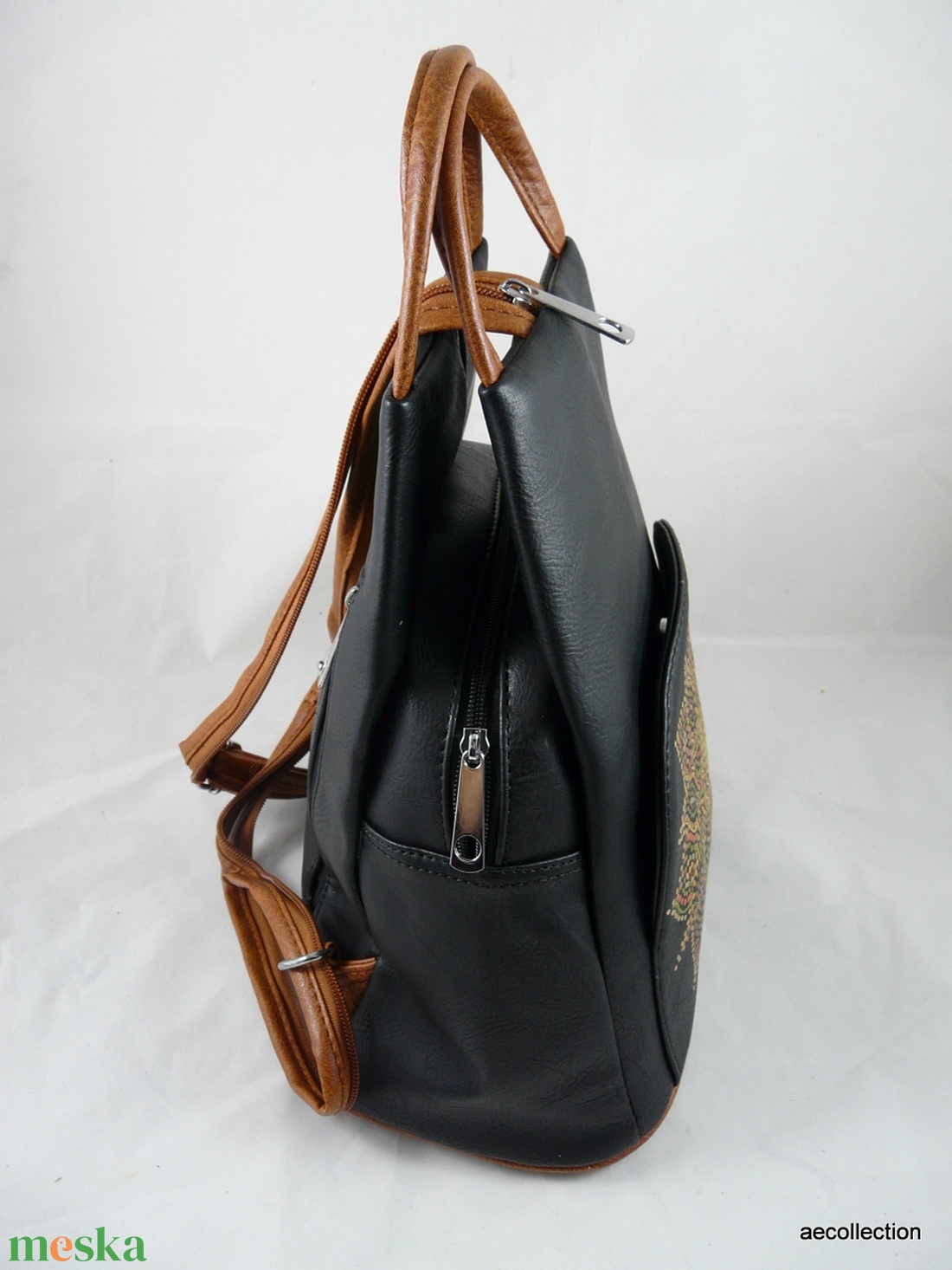 Masszív JGL műbőr kézi/váll és háti táska, kézzel festett, egyedi mintával! Vera Pelle replika. - táska & tok - hátizsák - kishátizsák - Meska.hu