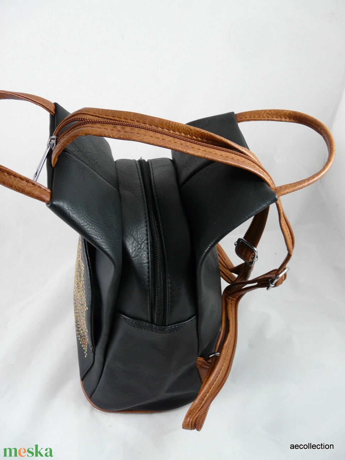 Masszív JGL műbőr kézi/váll és háti táska, kézzel festett, egyedi mintával! Vera Pelle replika. - táska & tok - hátizsák - kishátizsák - Meska.hu