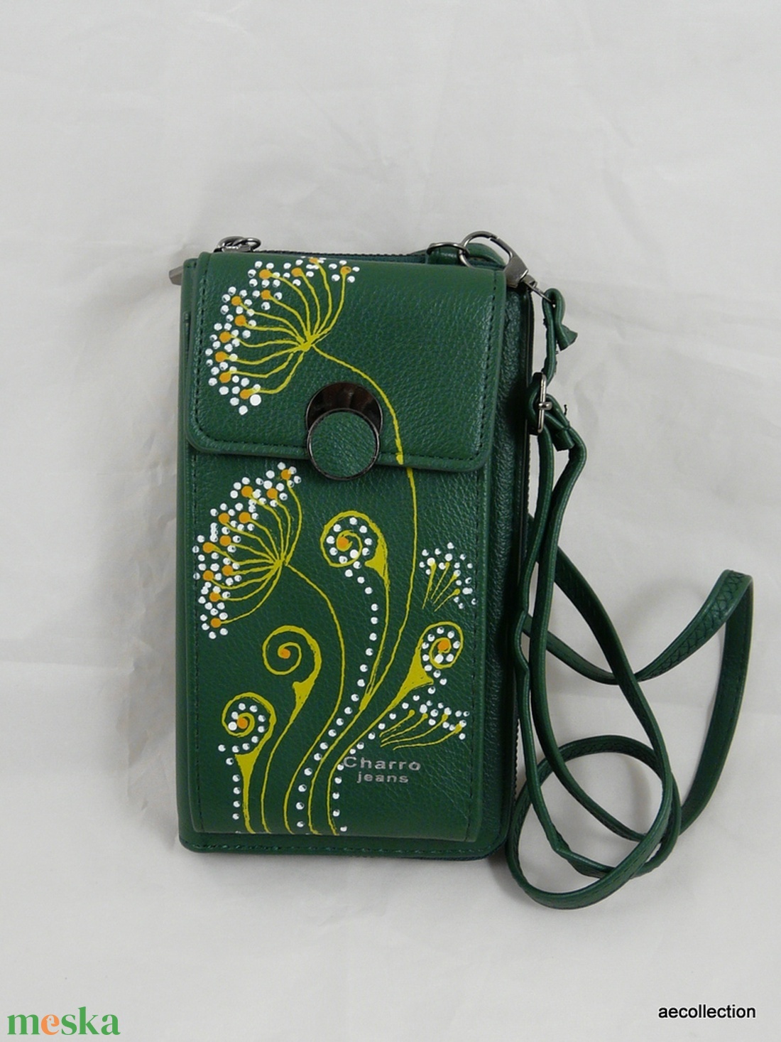 Nagyméretű műbőr pénztárca, telefontartó, válltáska, kézzel festett, egyedi motívummal! - táska & tok - pénztárca & más tok - telefontok - Meska.hu