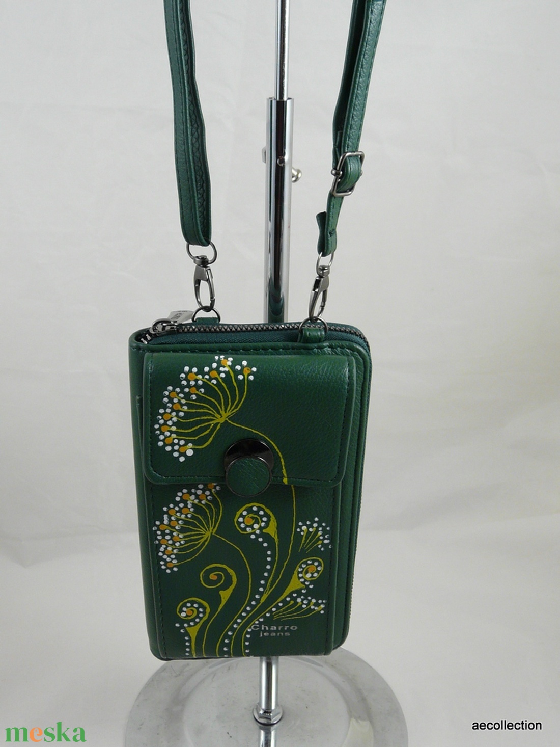 Nagyméretű műbőr pénztárca, telefontartó, válltáska, kézzel festett, egyedi motívummal! - táska & tok - pénztárca & más tok - telefontok - Meska.hu