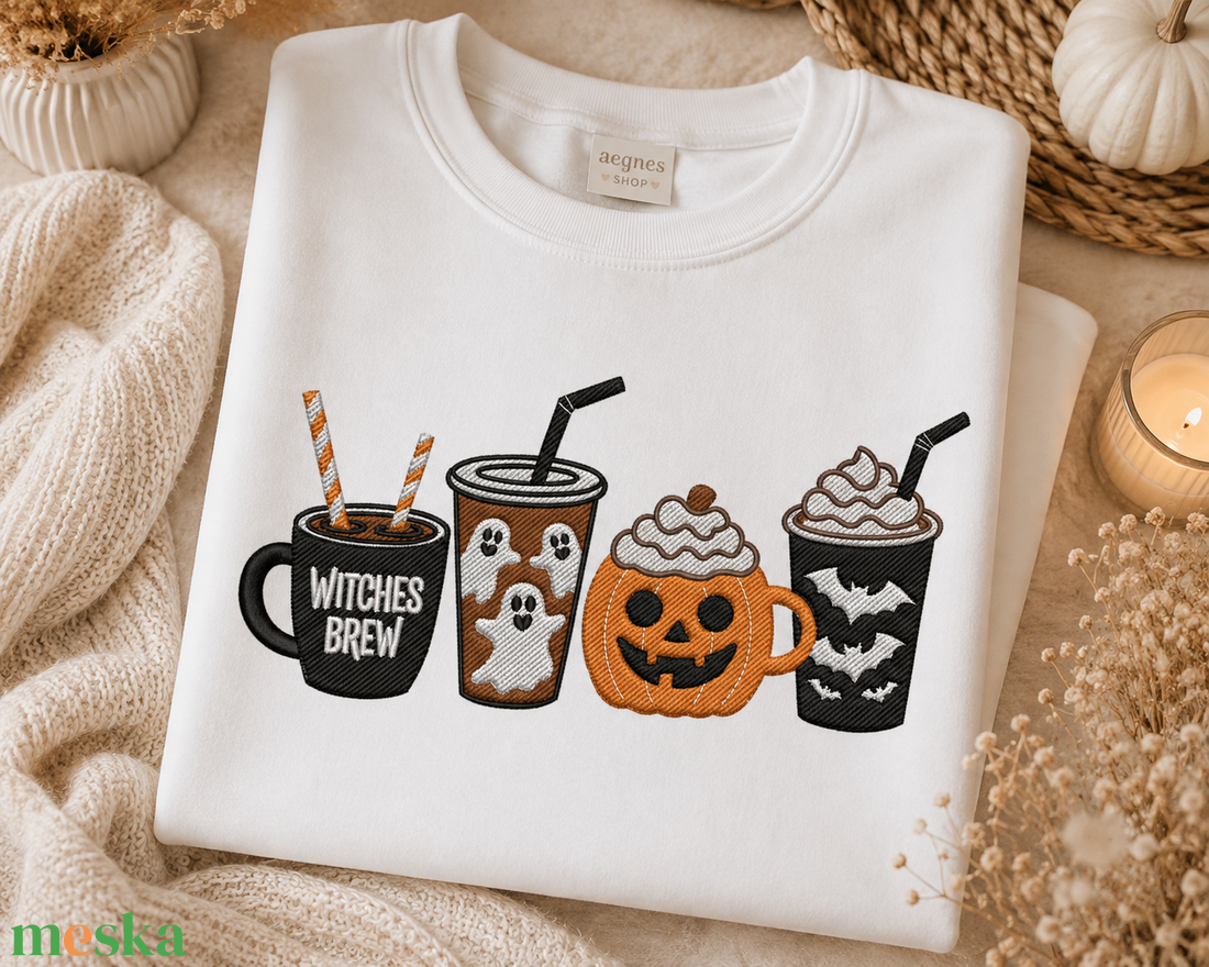 Halloween hímzett pulóver � BOO szellemes / Halloween italos mintával - ruha & divat - női ruha - pulóver - Meska.hu