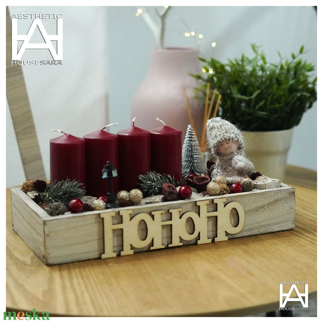 Adventi koszorú fa ládában - karácsony - adventi díszek - adventi koszorú - Meska.hu