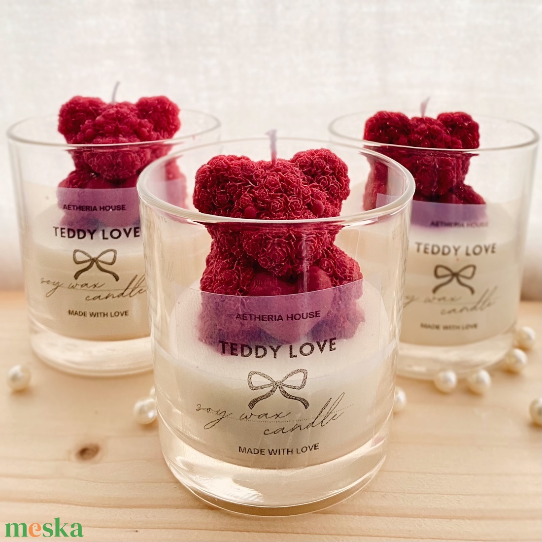 Teddy Love � Kézműves szójaviasz gyertya Valentin-napra, romantikus ajándék pároknak - otthon & életmód - gyertya, illat, aroma - gyertya - Meska.hu