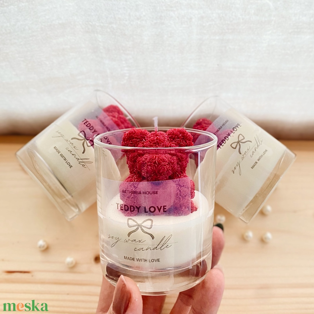 Teddy Love � Kézműves szójaviasz gyertya Valentin-napra, romantikus ajándék pároknak - otthon & életmód - gyertya, illat, aroma - gyertya - Meska.hu