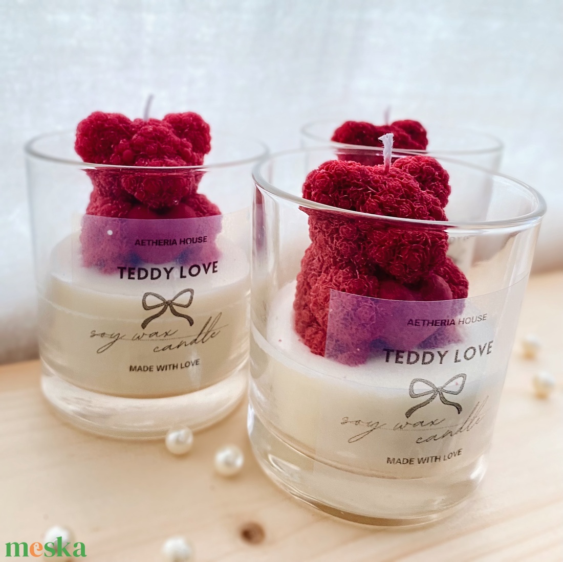 Teddy Love � Kézműves szójaviasz gyertya Valentin-napra, romantikus ajándék pároknak - otthon & életmód - gyertya, illat, aroma - gyertya - Meska.hu