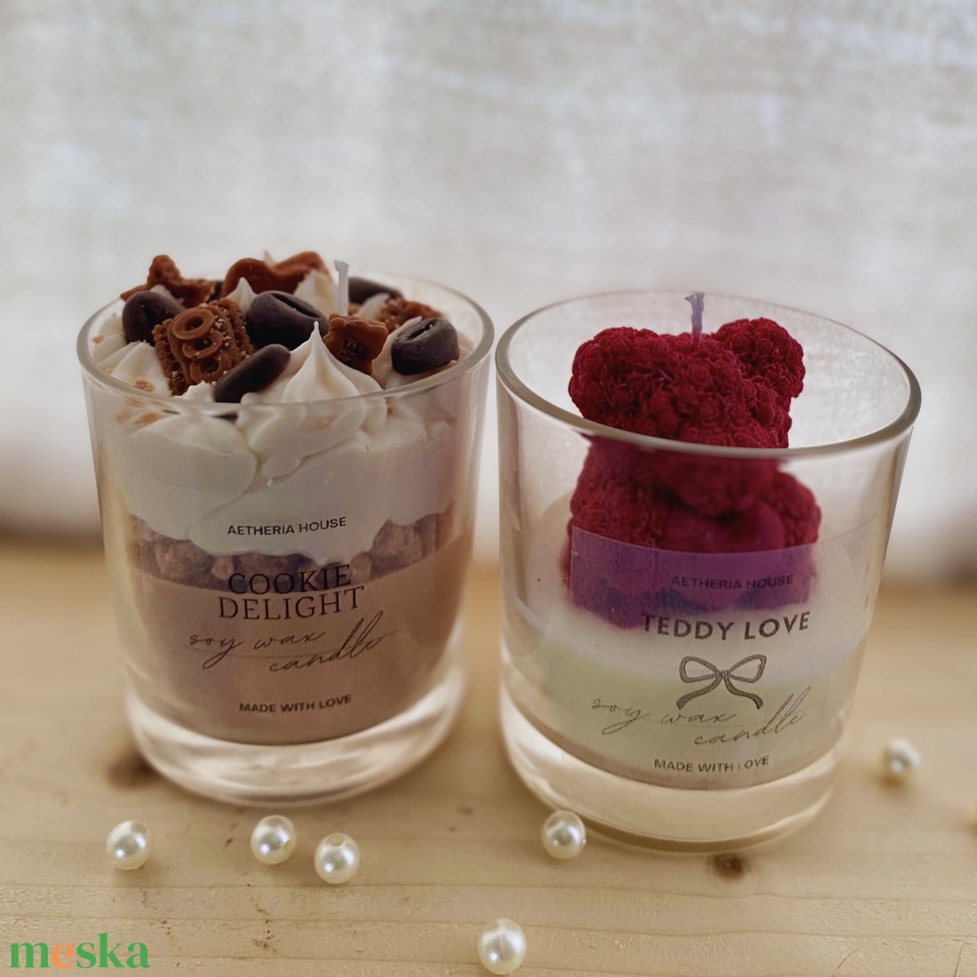 Kávé, Teddy macis poharas gyertya szett � Cookie Delight és Teddy Love, szójaviasz illatgyertyák - otthon & életmód - gyertya, illat, aroma - gyertya - Meska.hu
