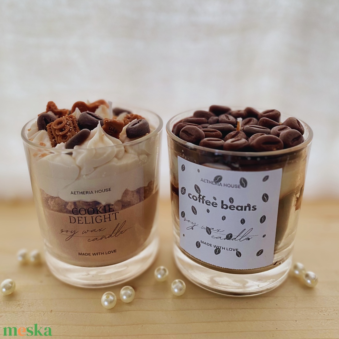 Kávé illatú poharas gyertya szett � Cookie Delight  Coffee Beans, 2 db szójaviasz illatgyertya - otthon & életmód - gyertya, illat, aroma - gyertya - Meska.hu