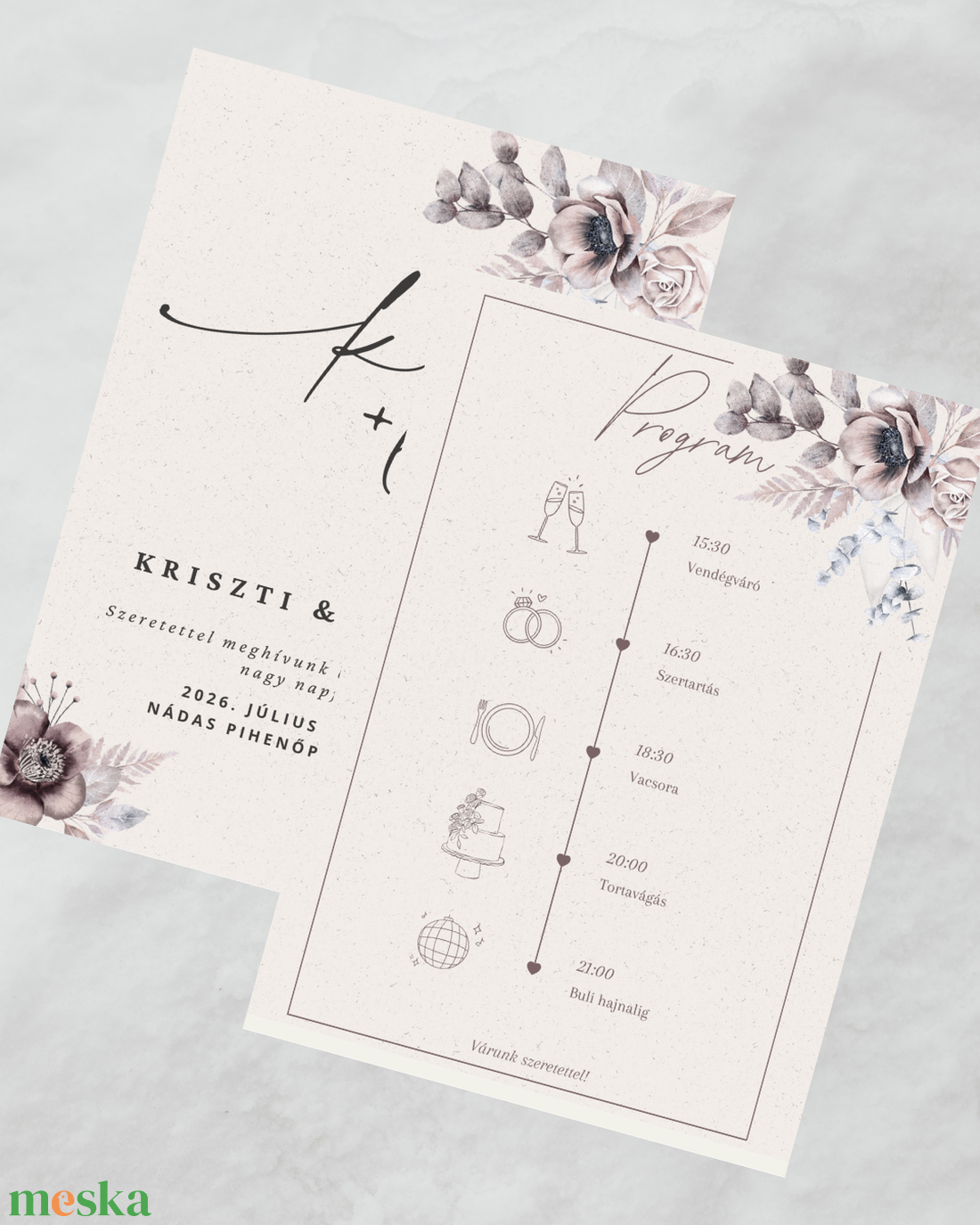 Esküvői meghívó - Dusty rose - esküvő - meghívó & kártya - meghívó - Meska.hu