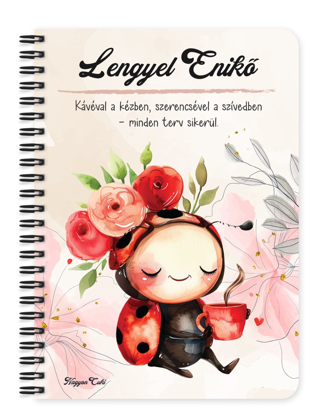 Személyre szabható - Kávézós katicabogár mintás A6-os füzet - otthon & életmód - papír, írószer - jegyzetfüzet & napló - Meska.hu