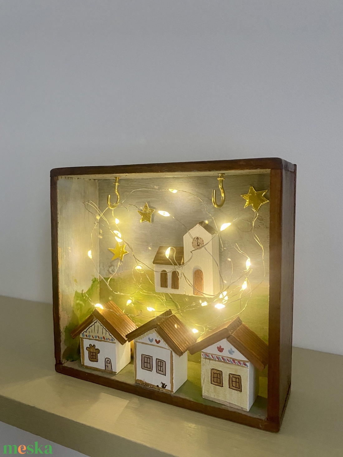 Rusztikus falikép népi házikókkal, világítással - otthon & életmód - dekoráció - kép & falikép - 3d képek - Meska.hu