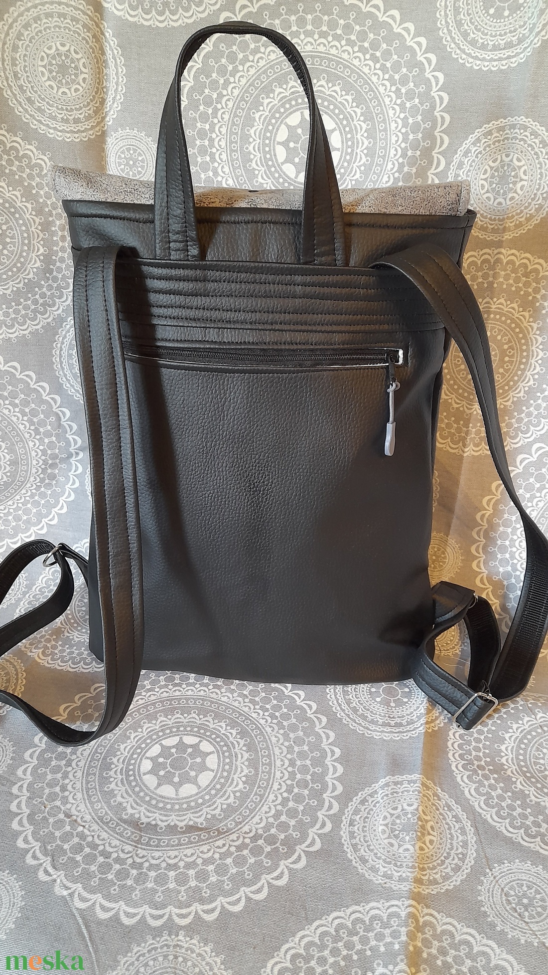 Mandalás  fekete-szürke hátitáska - táska & tok - hátizsák - hátizsák - Meska.hu