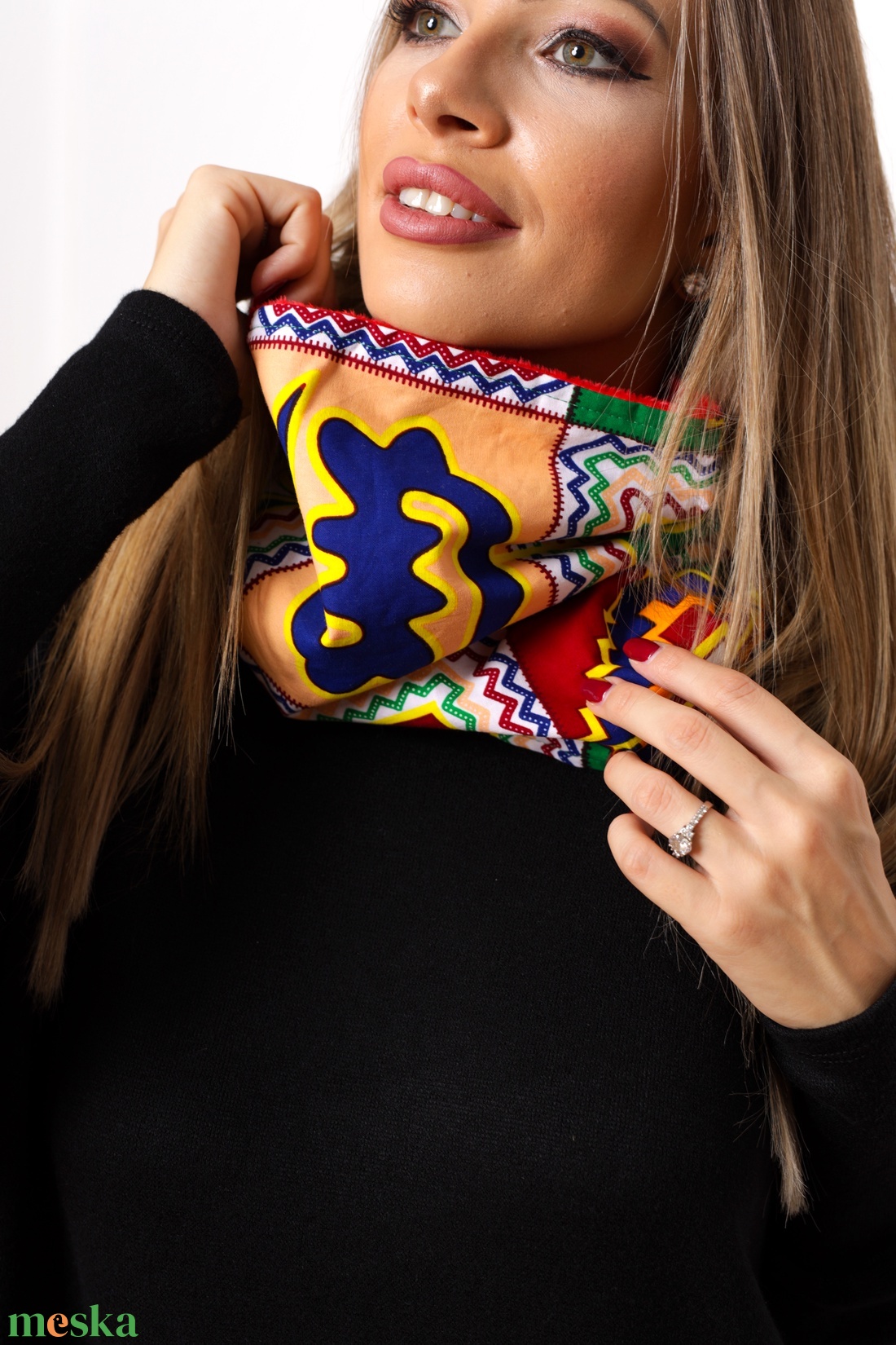 Kék Adinkra csősál - ruha & divat - sál, sapka, kendő - sál - Meska.hu