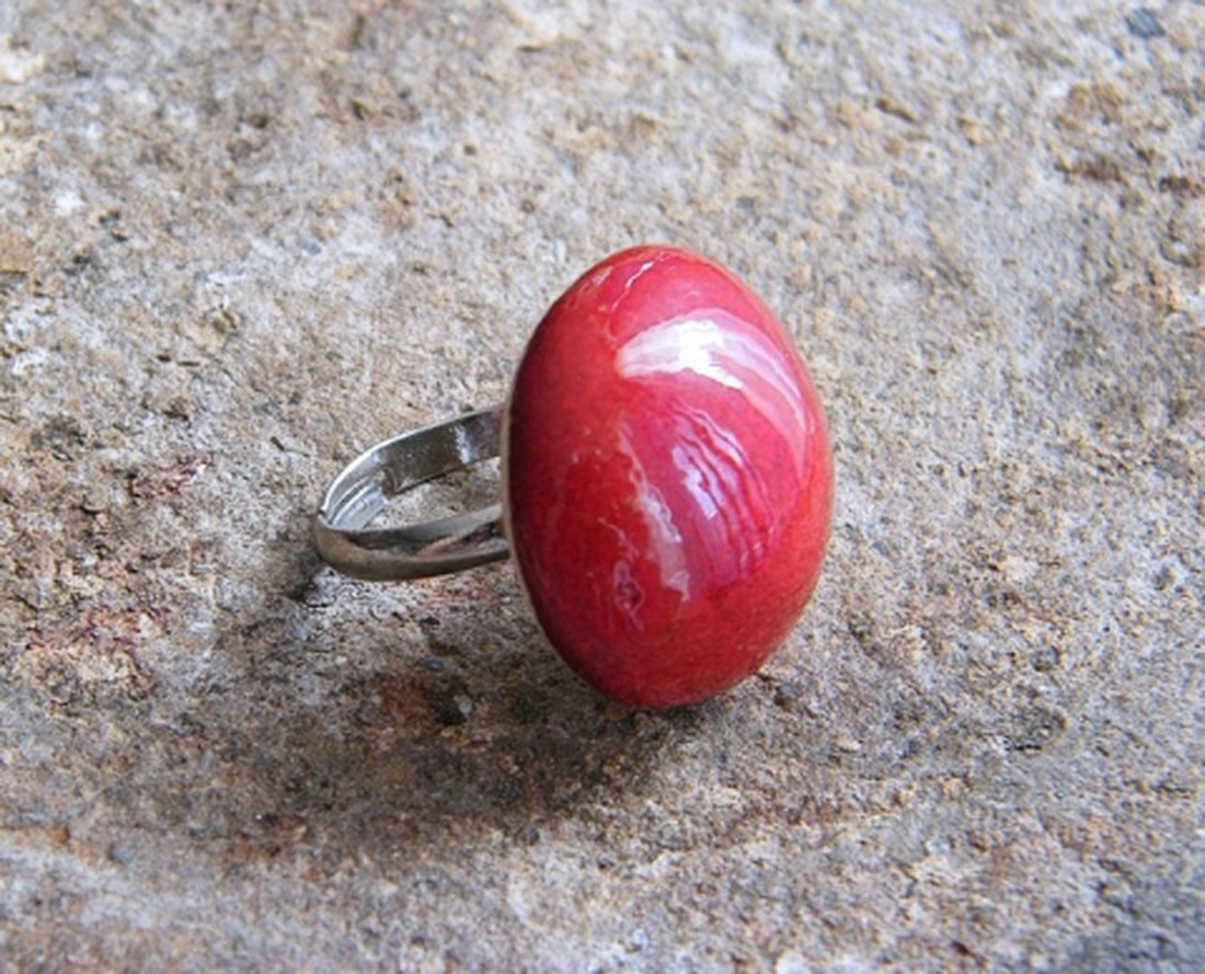 Piros kerámia gyűrű -  - Meska.hu