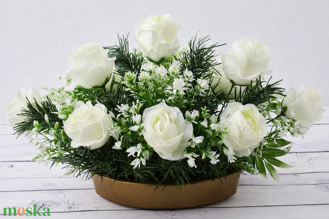 Fehér rózsás sírdísz  - otthon & életmód - vallás - temetkezési tárgy - sírdísz, kegyeleti dísz - Meska.hu