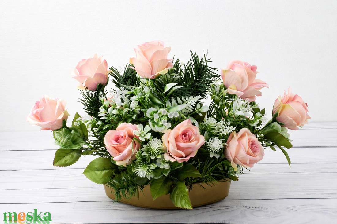 Púder rózsás temetői tál - otthon & életmód - vallás - temetkezési tárgy - sírdísz, kegyeleti dísz - Meska.hu