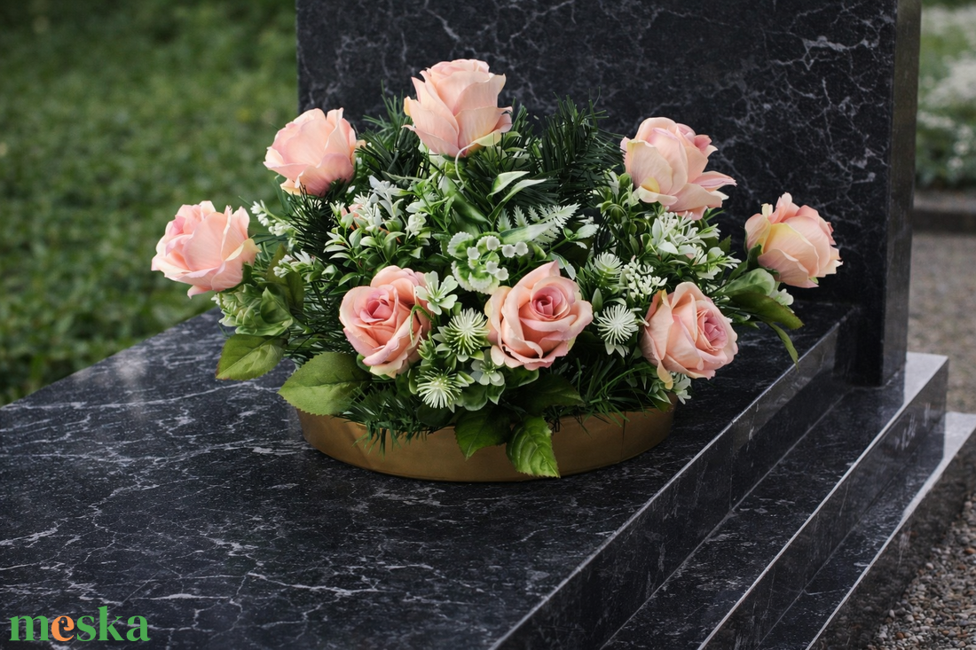 Púder rózsás temetői tál - otthon & életmód - vallás - temetkezési tárgy - sírdísz, kegyeleti dísz - Meska.hu