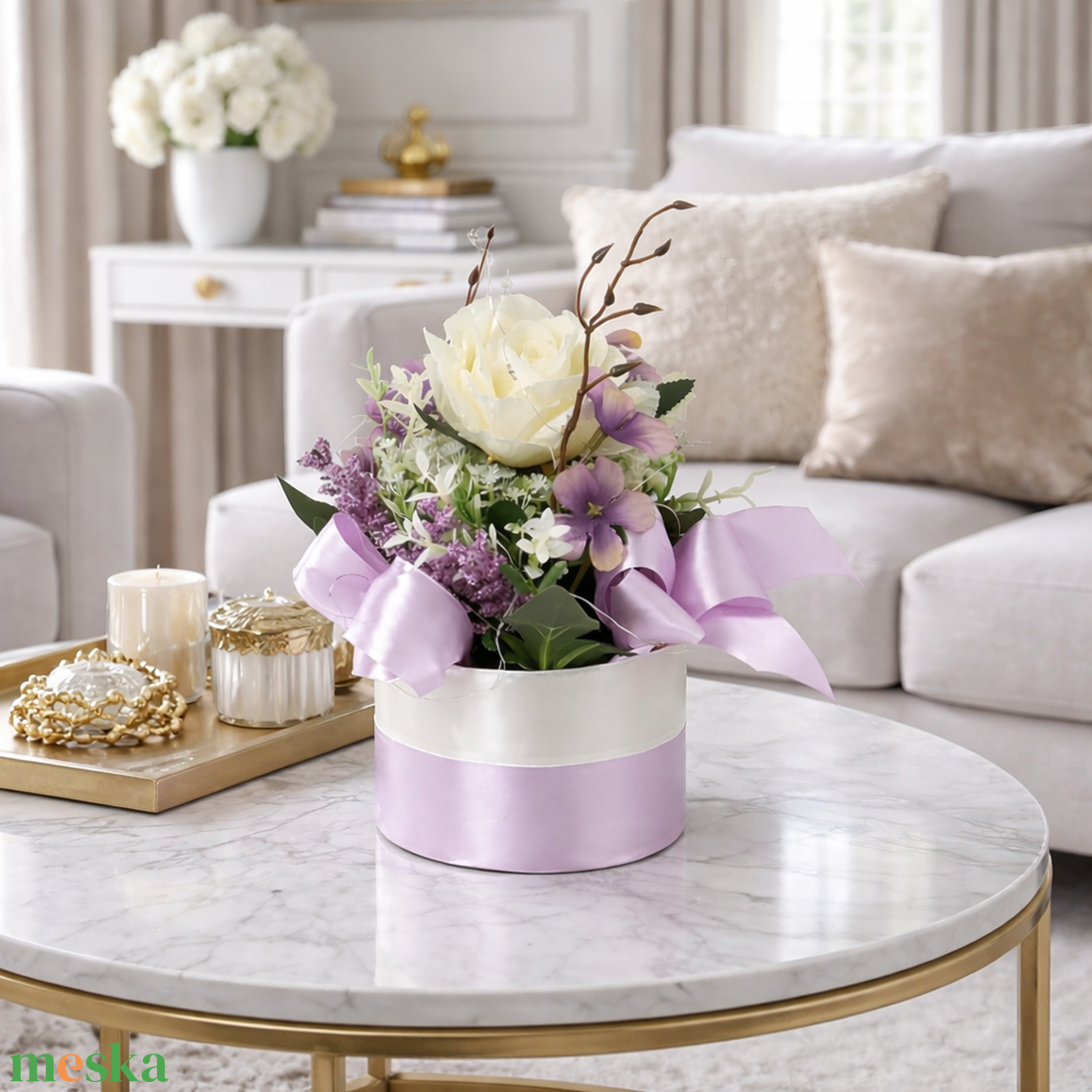 Pasztell rózsás virágbox � romantikus virágkompozíció elegáns ajándéknak - otthon & életmód - dekoráció - asztal és polc dekoráció - asztaldísz - Meska.hu