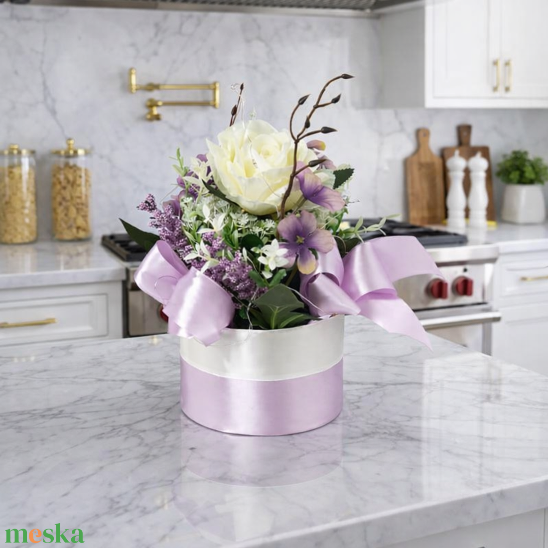 Pasztell rózsás virágbox � romantikus virágkompozíció elegáns ajándéknak - otthon & életmód - dekoráció - asztal és polc dekoráció - asztaldísz - Meska.hu