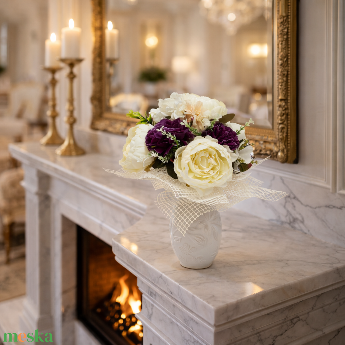 Elegáns rózsás virágdísz vázában � romantikus lakásdekoráció - otthon & életmód - dekoráció - asztal és polc dekoráció - asztaldísz - Meska.hu